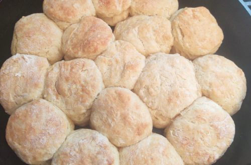 Sourdough biscuits in cast iron pan