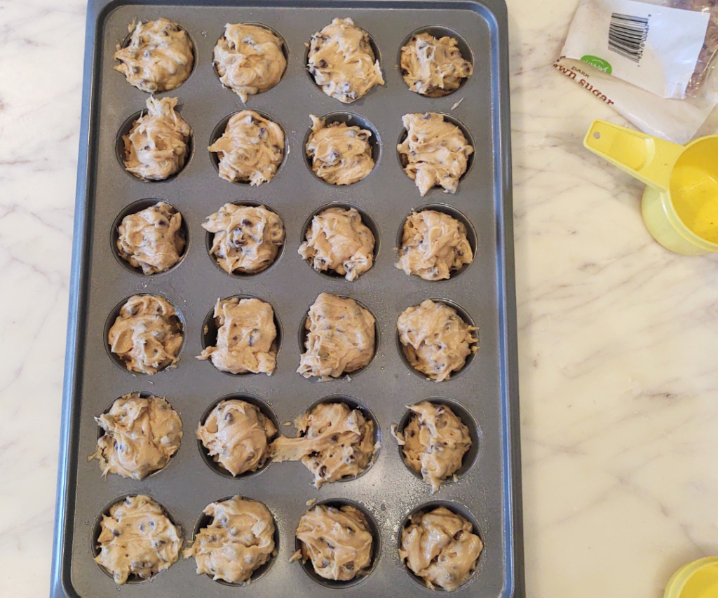 mini muffin batter in muffin tin