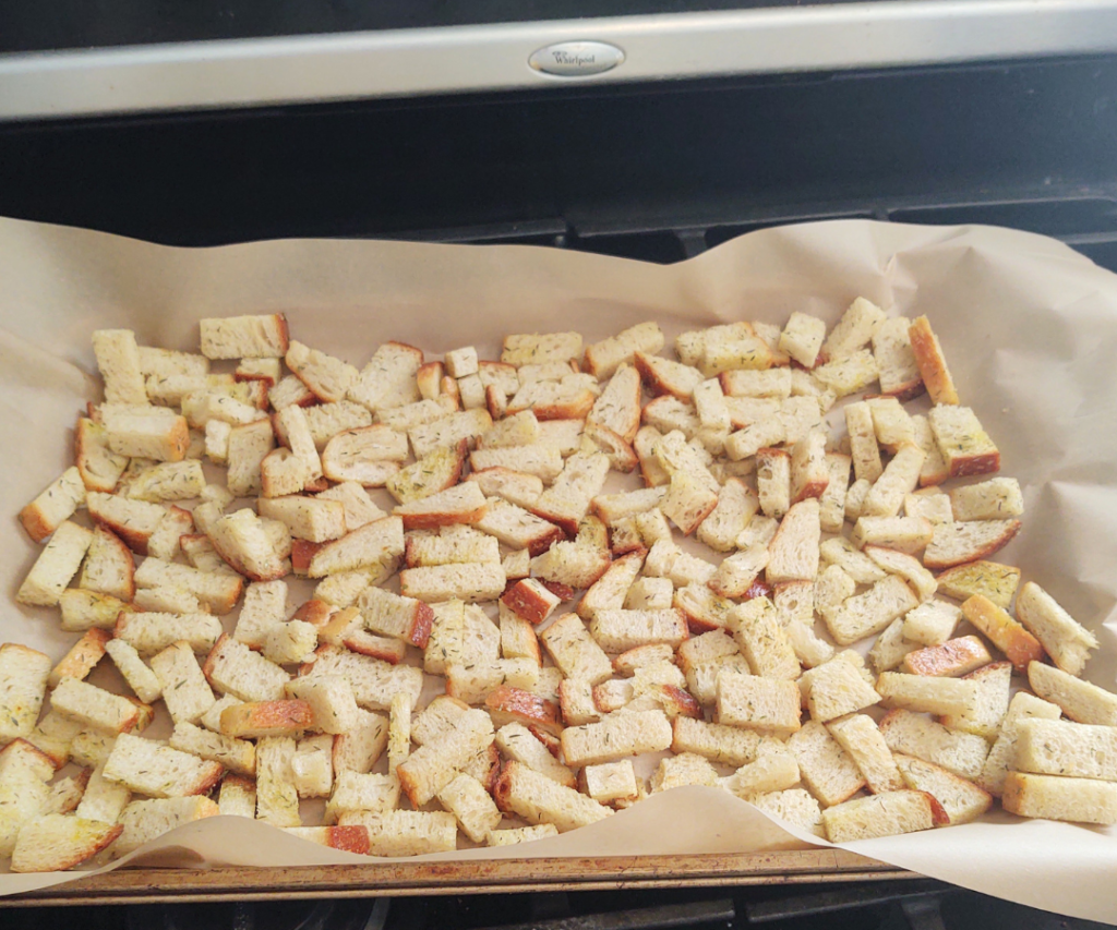 sourdough croutons baked