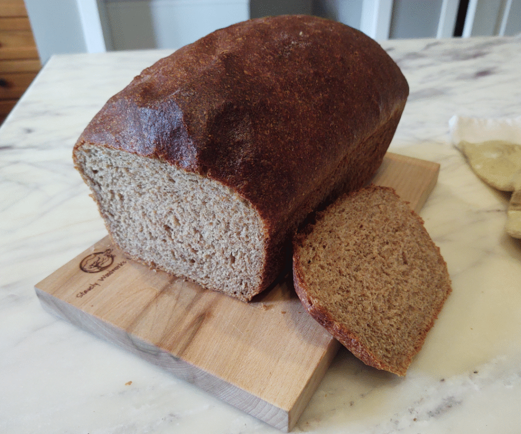 cut sourdough sandwich bread with hard red wheat berries