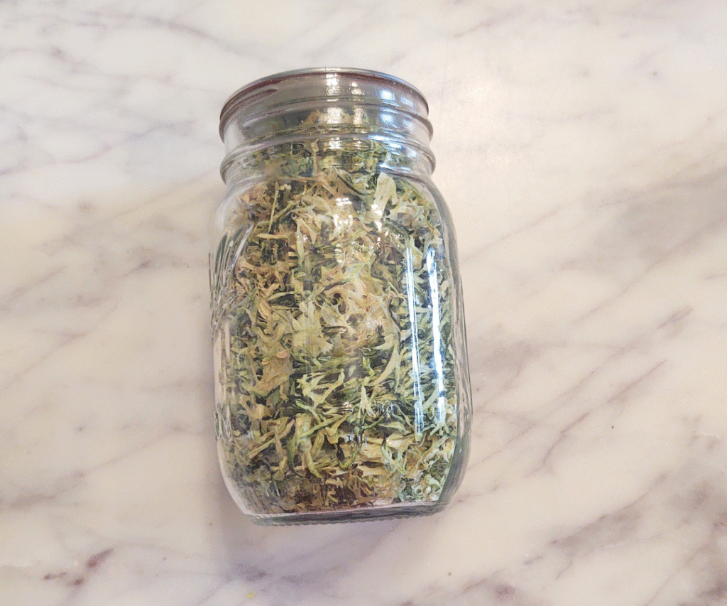 dehydrated zucchini in a container