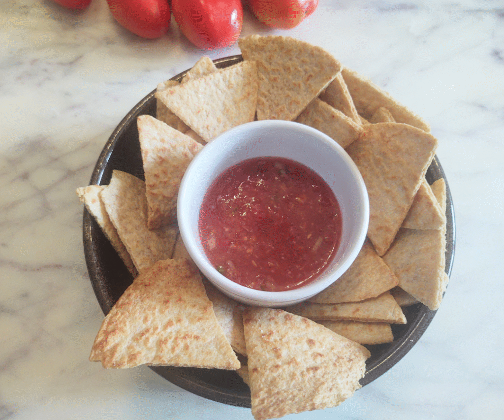 freshly milled tortilla chips and salsa in bowl
