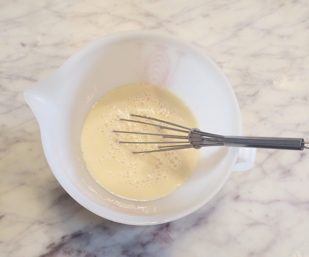 add milk to oil, eggs and honey