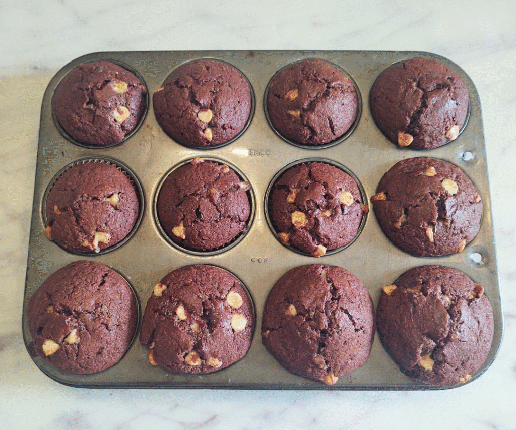 baked white chocolate chip chocolate muffins
