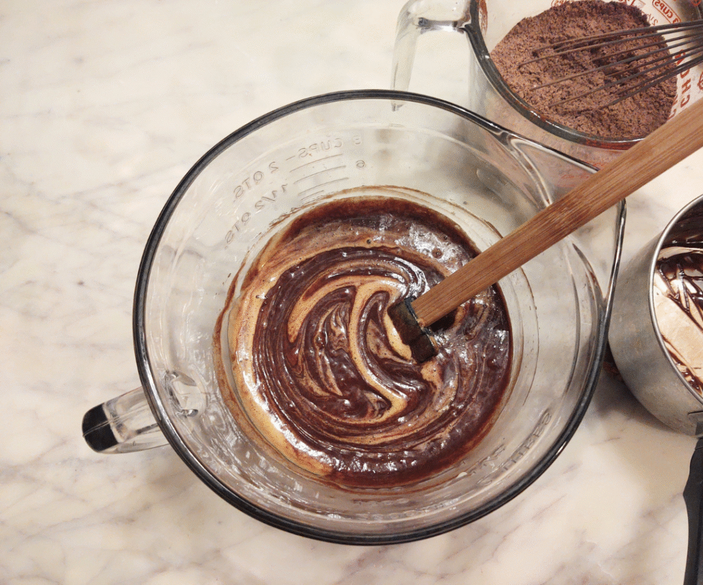 mixing eggs and chocolate