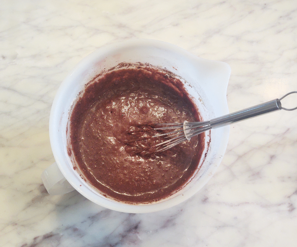 mix in cocoa powder to batter
