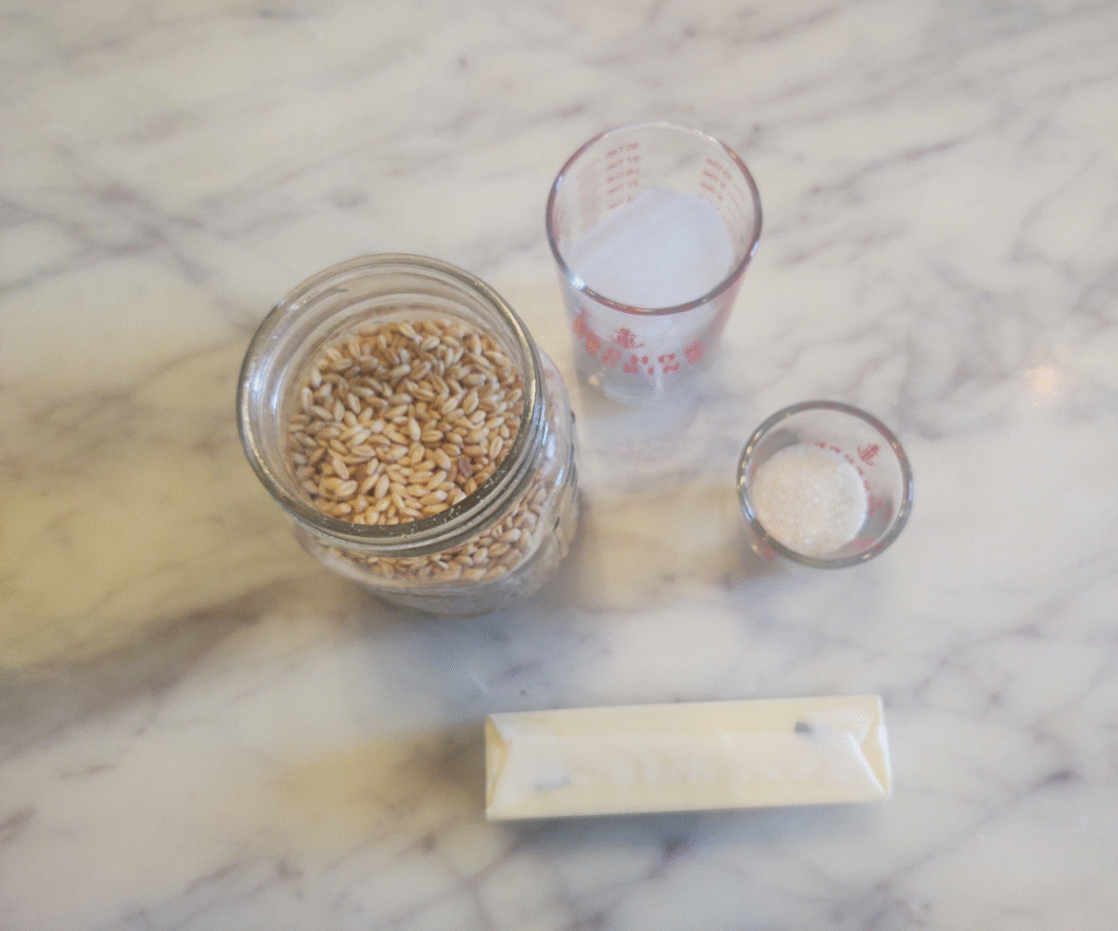 soft whit wheat berries, butter, sugar and ice water