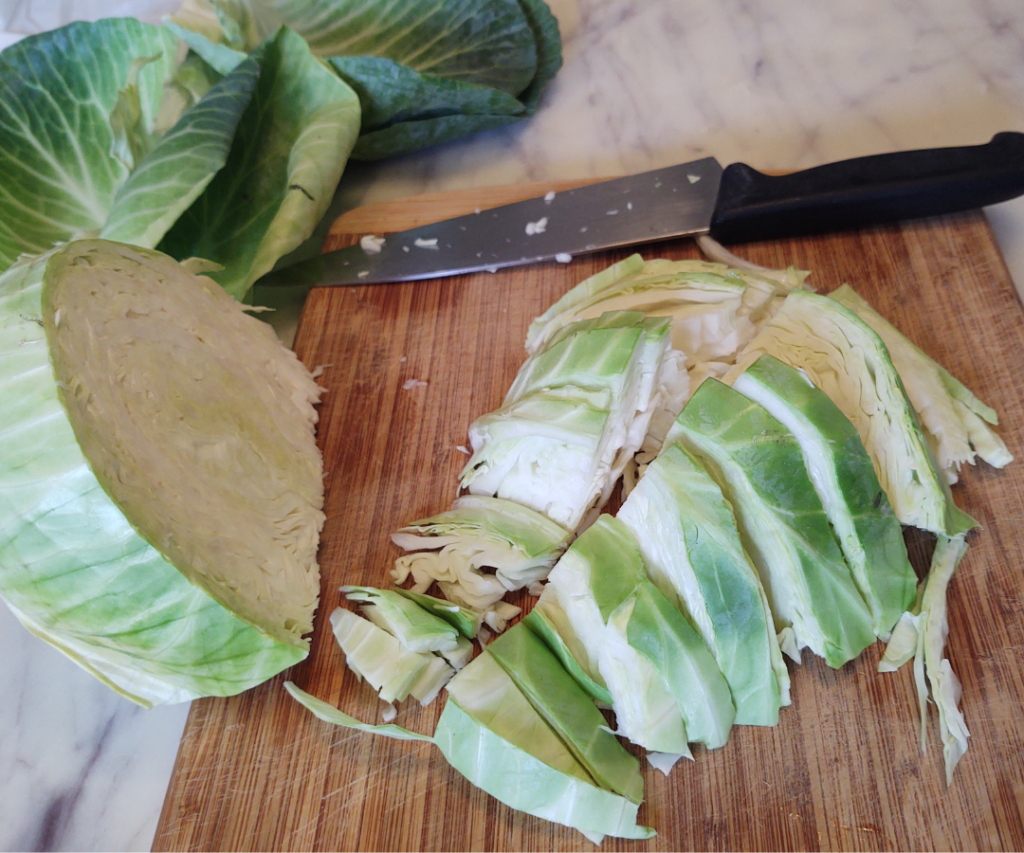 cutting cabbage