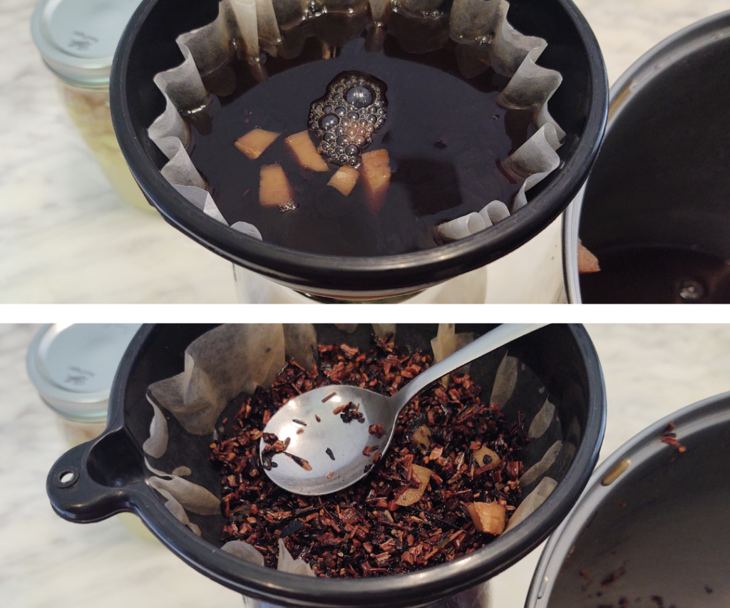 straining root beer tea