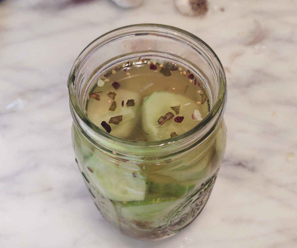 top view pickle brine to jars