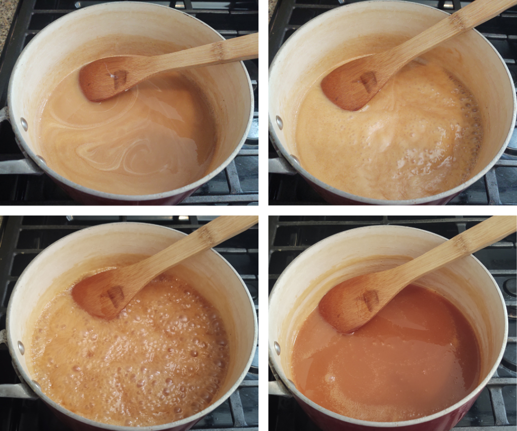simmering and cooling caramel