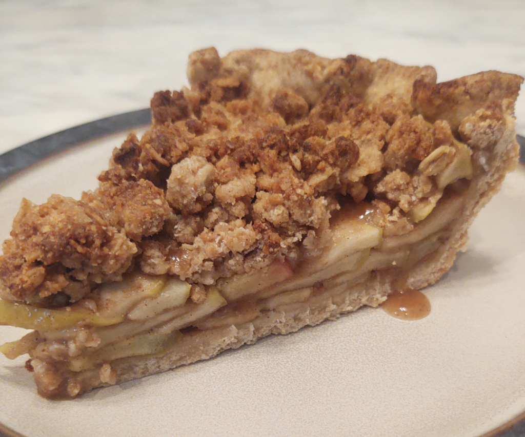 slice of honey apple crisp pie