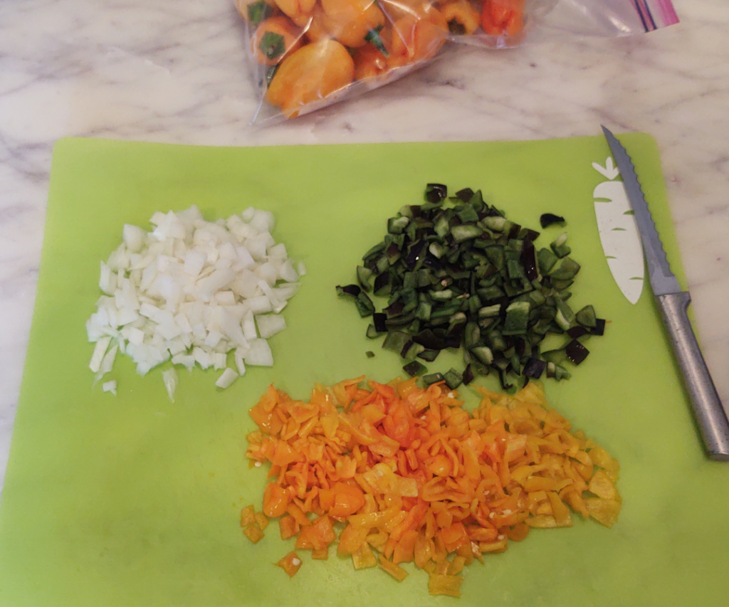 onion and peppers chopped