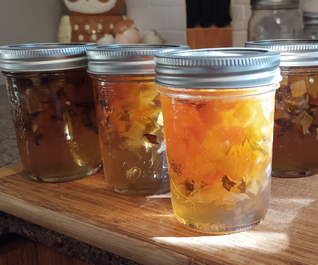 side view mango pepperoncini jelly